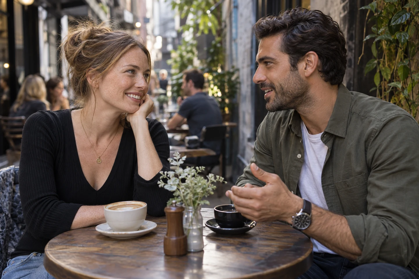 Models illustrating a couple enjoying a date; not real members